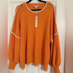 She & Sky Orange Sweater with Cream Accents-Size L-NWT